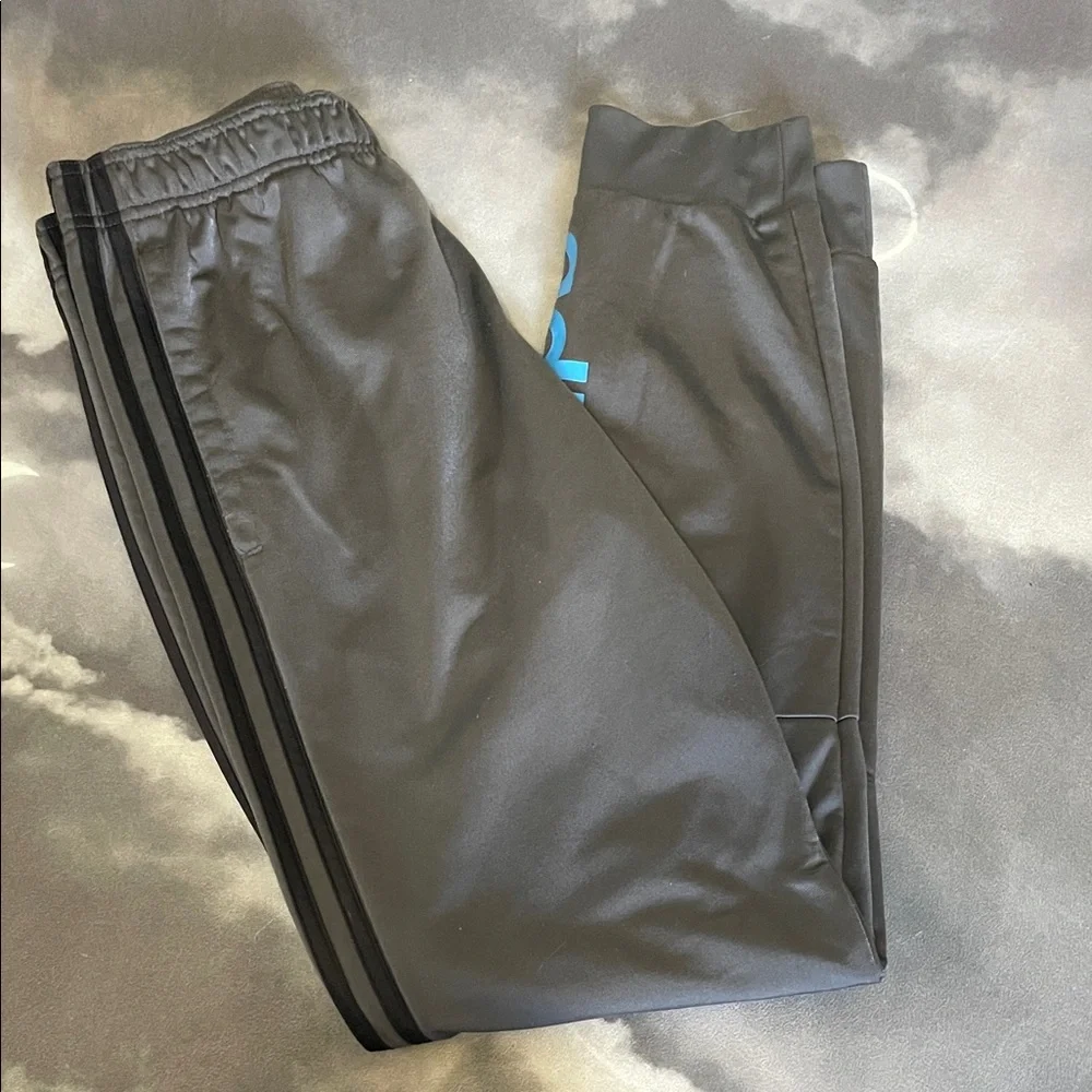 adidas Black Sweatpants with Blue Logo and Side Detail | M